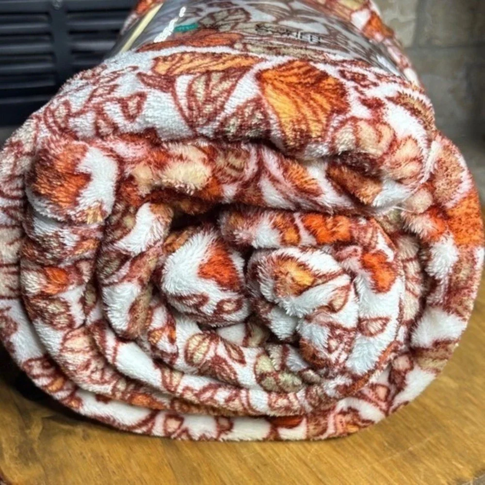 Autumn Floral Retro Orange 5x6 ft Oversized Fall Throw Blanket The Big One NEW